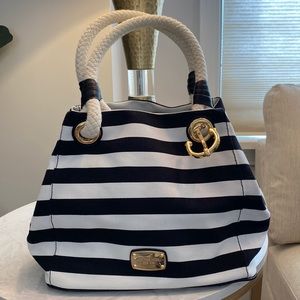Michael Kors Black and White Stripe Marina Handbag
